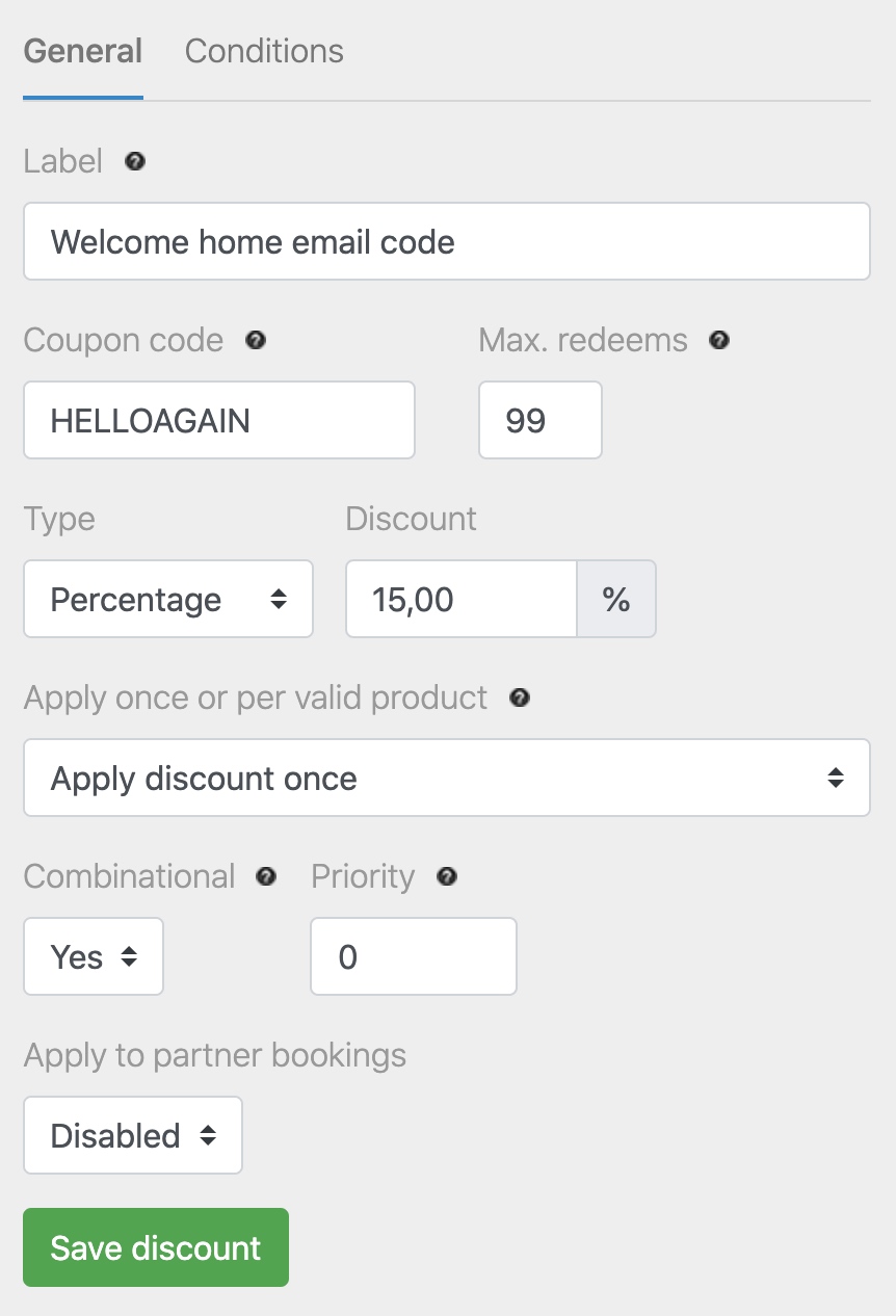 Work with promo codes in welcome home emails
